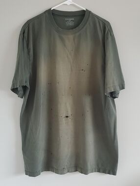 Denver Hayes Faded Olive Green Distressed Short Sleeve Tee Sz L